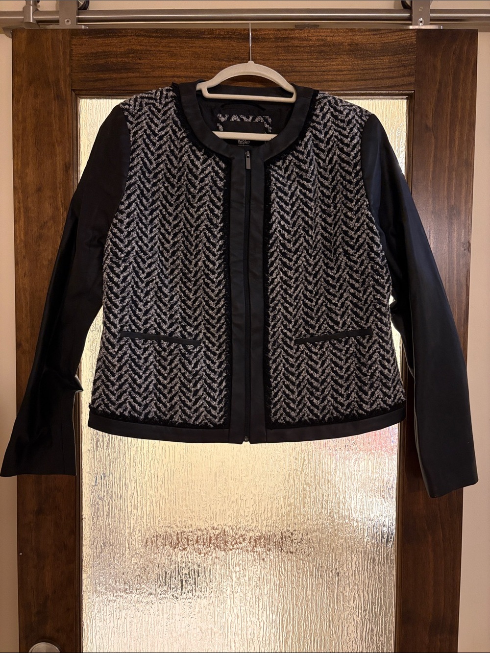 Mossimo Black & White Faux Leather and Tweed Women's Jacket - XL